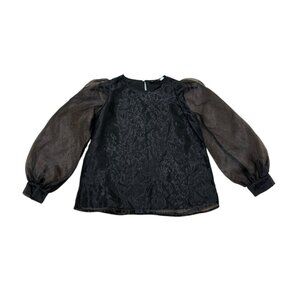 Y2K Wild Pony Black Sheer Puff Sleeve Top Small